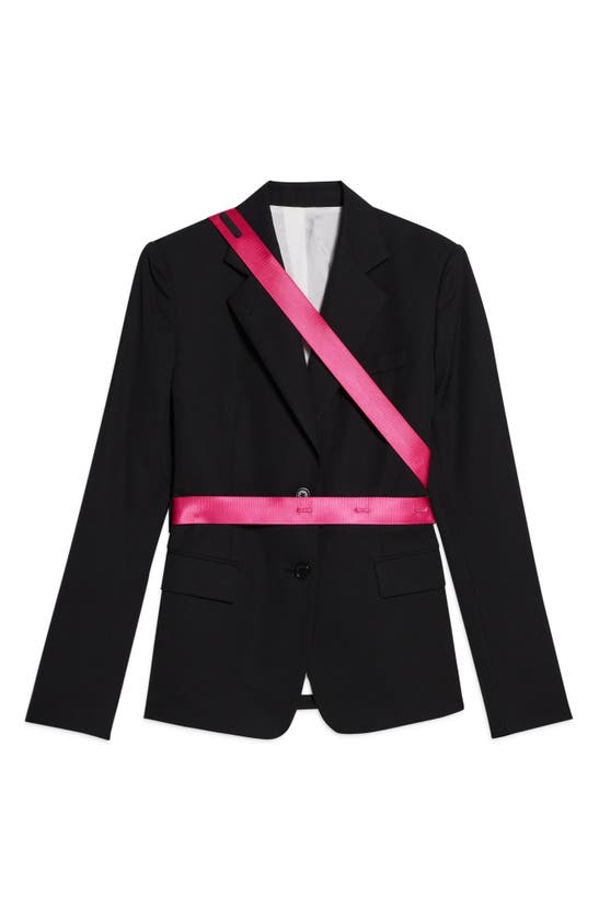 Helmut Lang Single-breasted Seatbelt Blazer In Black/ Fuschia