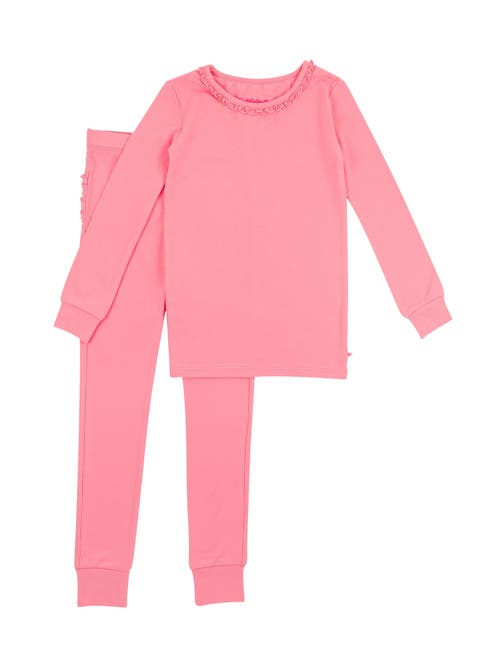 Rufflebutts Modal Blend Toddler Girls Ruffle Long Sleeve Pajama Set In Bubblegum Pink
