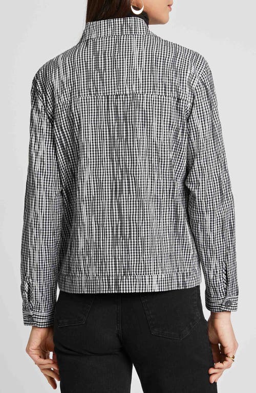 Foxcroft Thelma Crinkle Cotton Blend Gingham Jacket In Black/white