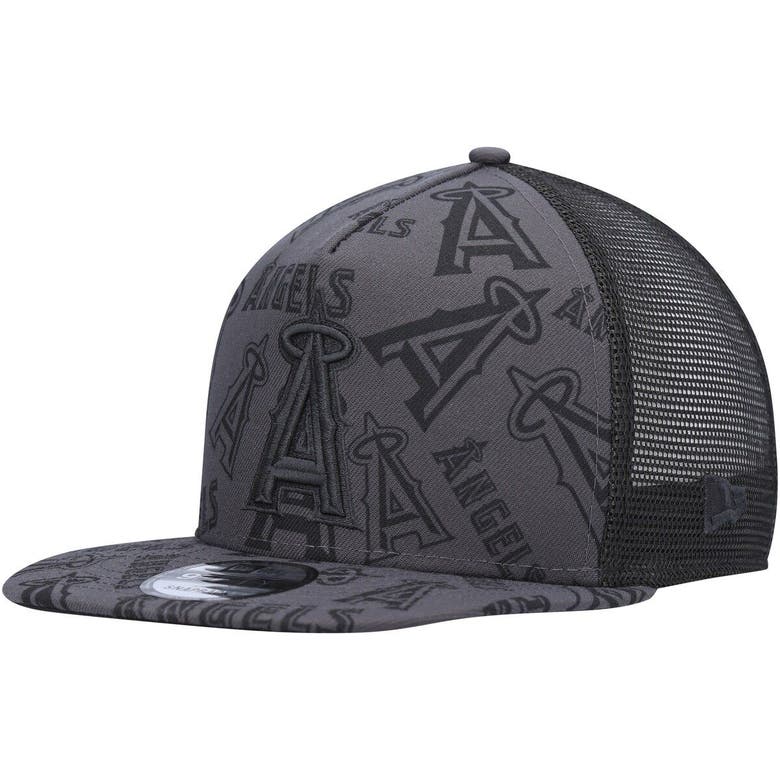 NEW ERA NEW ERA BLACK LOS ANGELES ANGELS REPEAT A-FRAME 9FIFTY TRUCKER SNAPBACK HAT