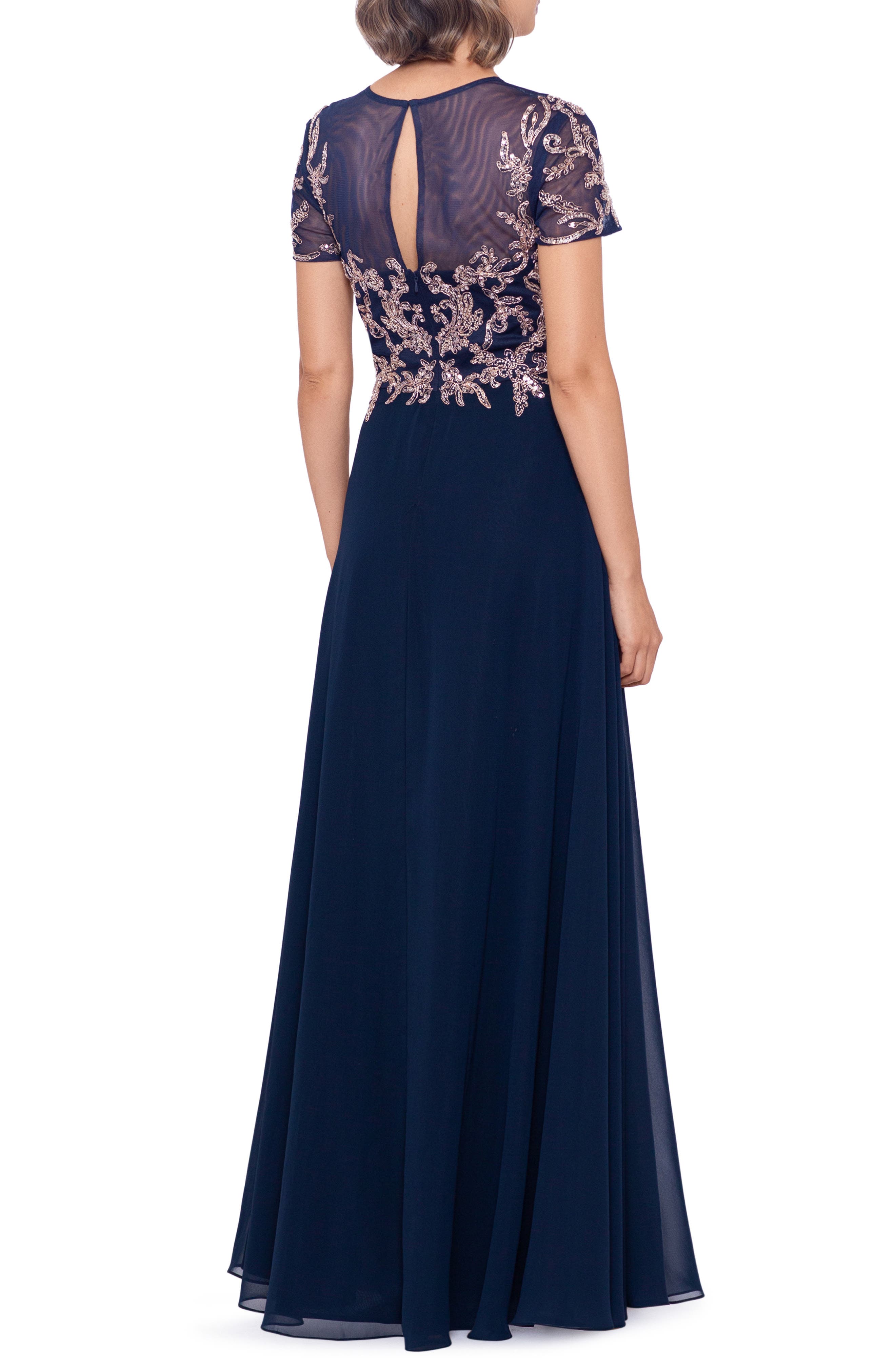 Betsy & Adam Cap Sleeve Embellished Pleated Gown | Nordstrom