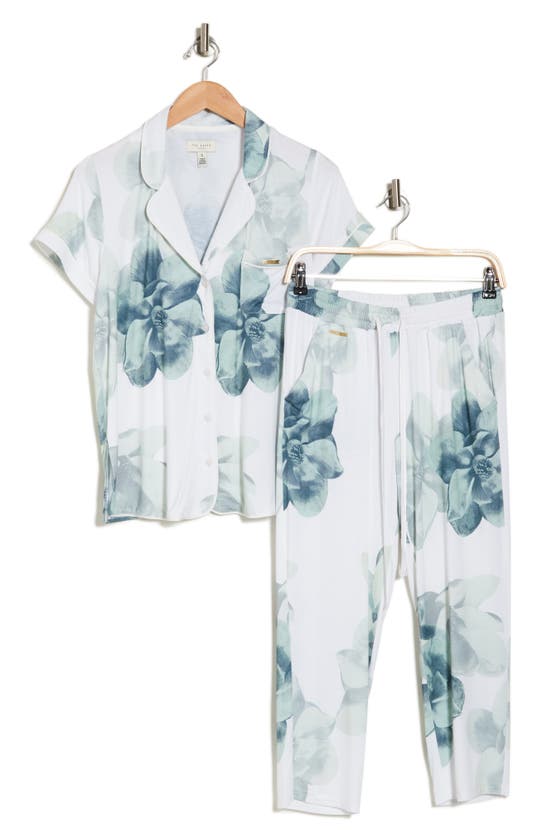 Shop Ted Baker Print Short Sleeve Crop Jersey Pajamas In Magnolia
