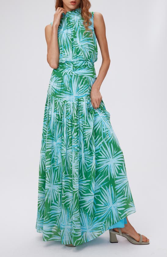 Shop Dvf Menon Tropical Print Dress In Sea Holly Green Med