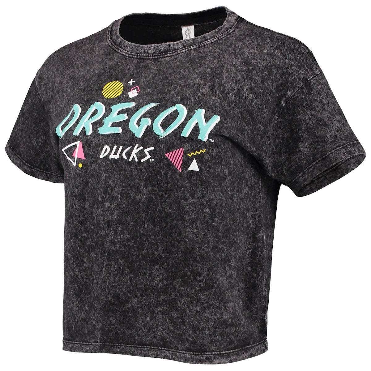 SUMMIT SPORTSWEAR Women's Black Oregon Ducks Acid Wash Kelsey 80s T