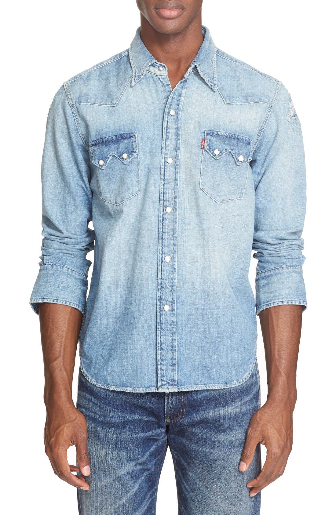 Levi&rsquo;s® Vintage Clothing 1955 Sawtooth Trim Fit Denim Western Shirt