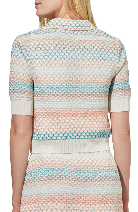 Shop Ming Wang Short Sleeve Knit Jacket In White/coral Sand/oceanfront