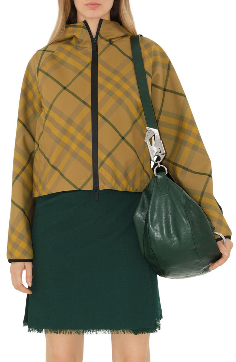 Burberry Relaxed Fit Check Hooded Crop Rain Jacket Nordstrom