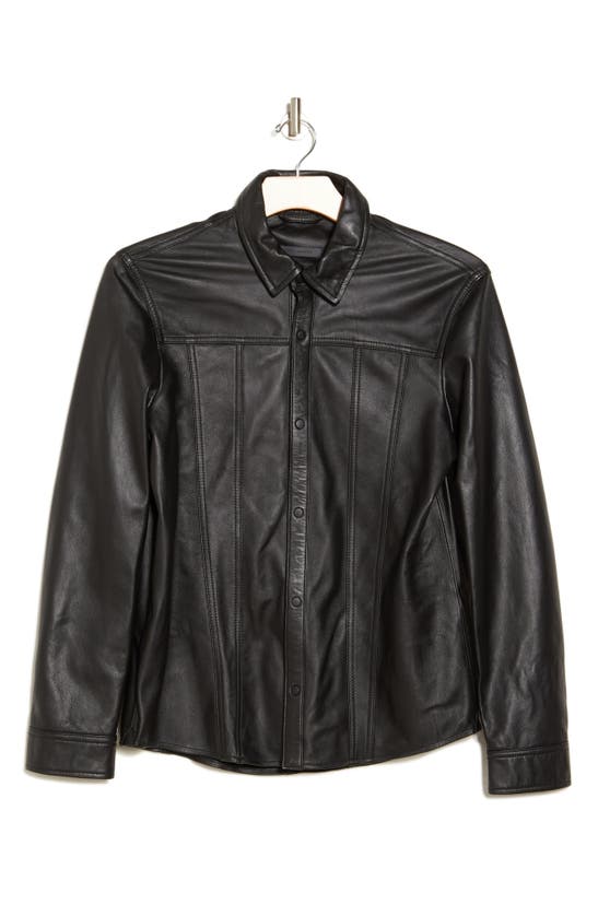 John Varvatos Leather Shirt Jacket In Black