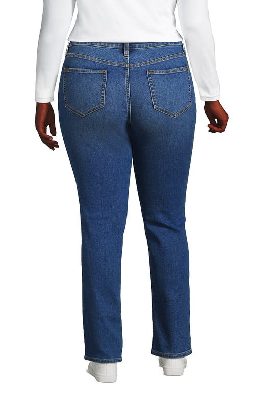 Shop Lands' End Plus Size Mid Rise Straight Leg Blue Jeans In Indigo Tide Blue