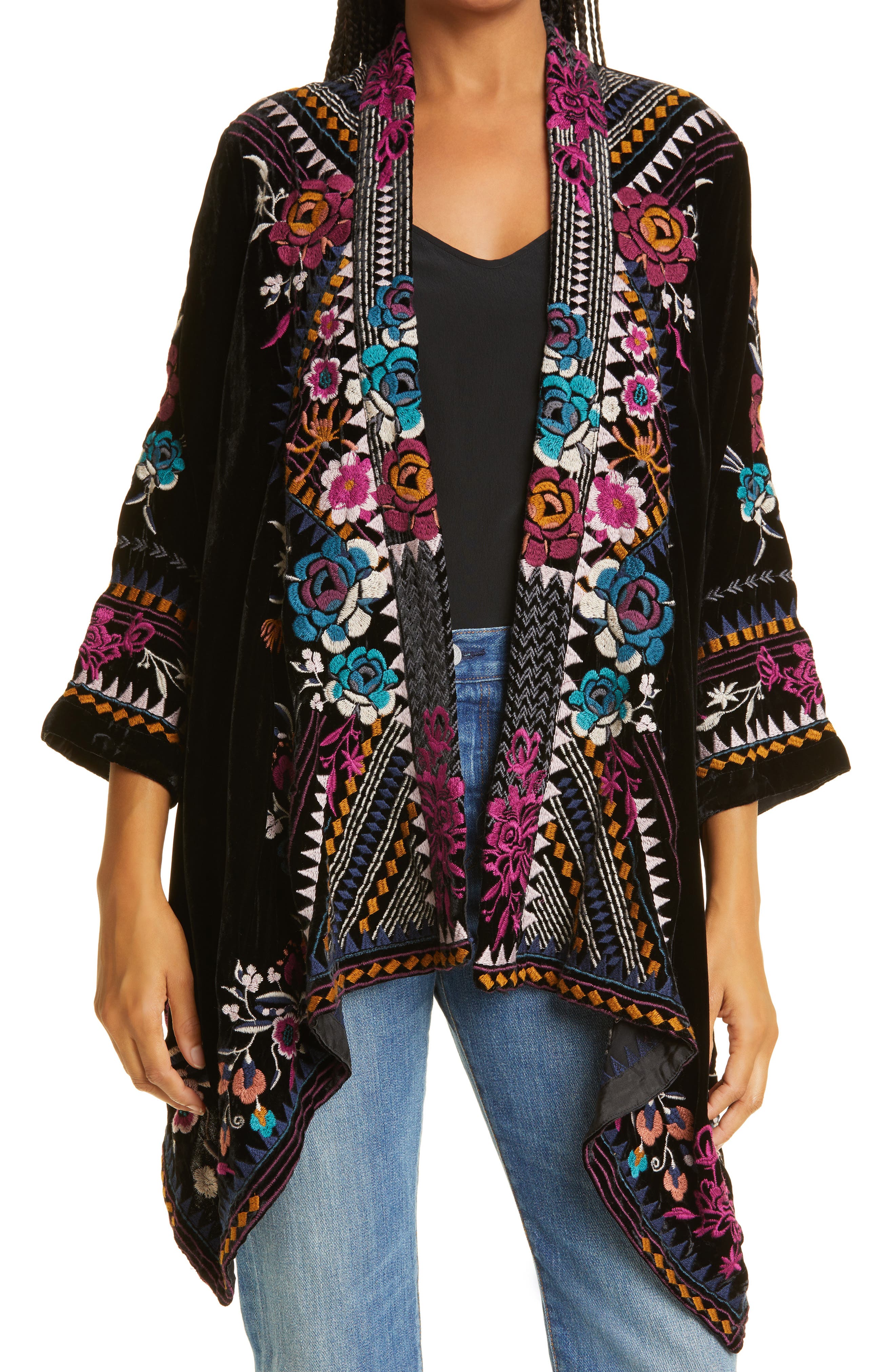 women's long velvet cardigan