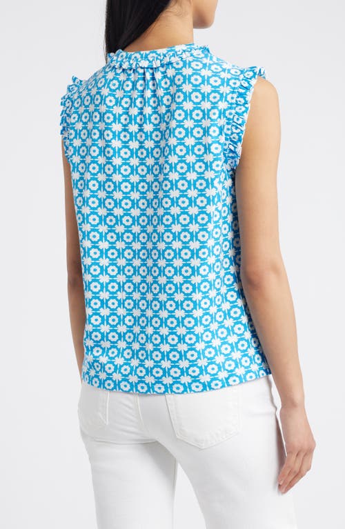 Shop Boden Olive Floral Sleeveless Button-up Shirt In Brilliant Blue, Blossom Tile