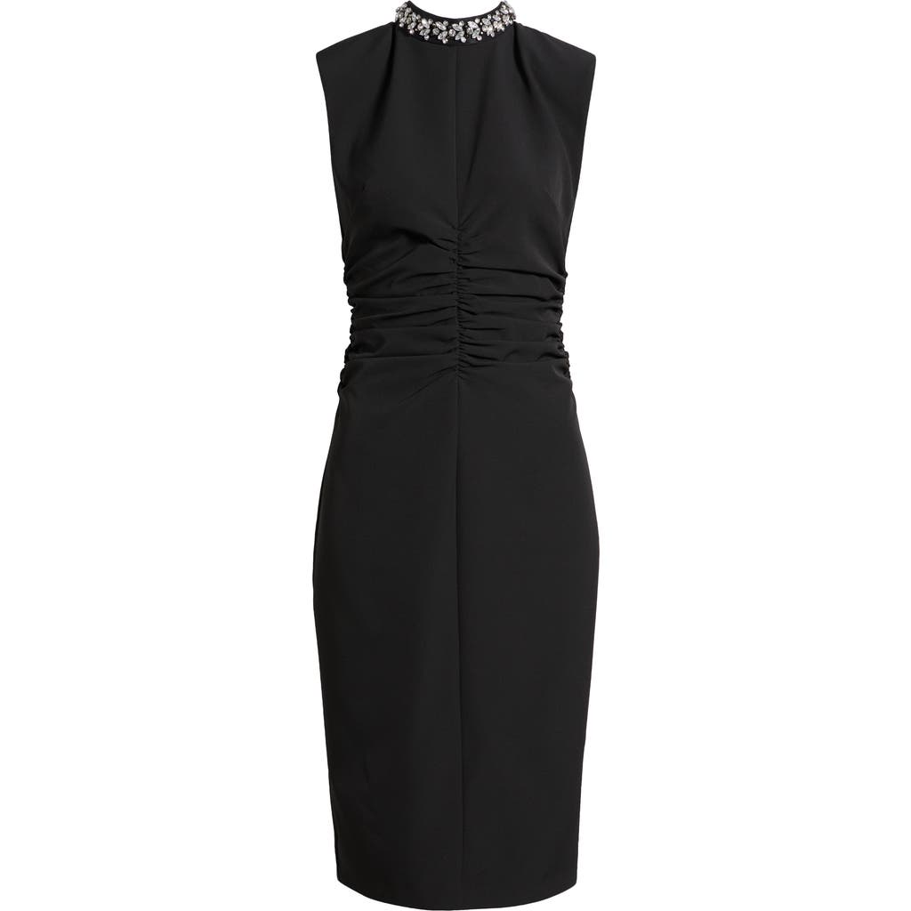 Eliza J Embellished Mock Neck Sheath Dress In Black