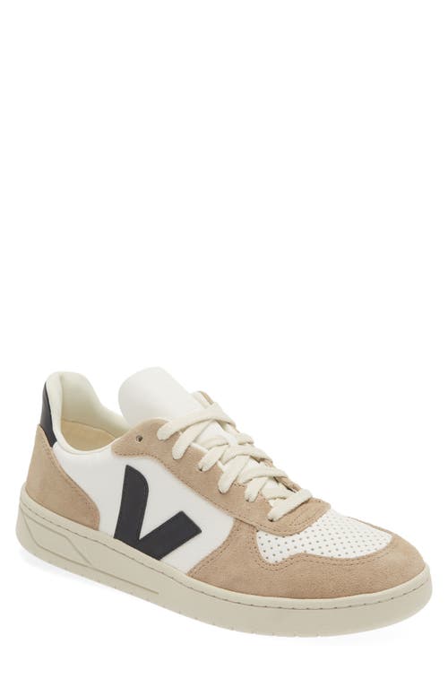 Veja V-10 Leather And Suede Low-top Sneakers In Sahara/extra-white/black