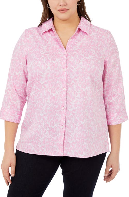 Foxcroft Lucie Pink Panther Cotton Button-Up Shirt in Pink Peach at Nordstrom, Size 22W