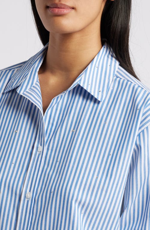 BEACHLUNCHLOUNGE BEACHLUNCHLOUNGE IRENE RHINESTONE STRIPE COTTON BLEND BUTTON-UP SHIRT