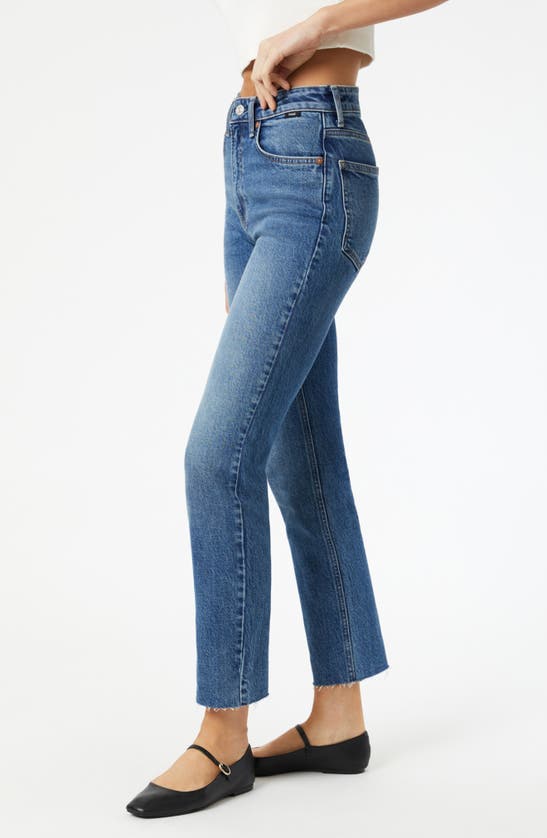 Shop Mavi Jeans Viola High Waist Raw Hem Ankle Straight Leg Jeans In Dark Brushed Recycled Blue