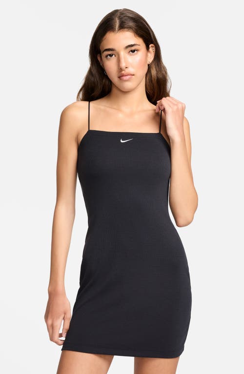 Nike Sportswear Chill Knit Mini Rib Cami Minidress In Black/sail