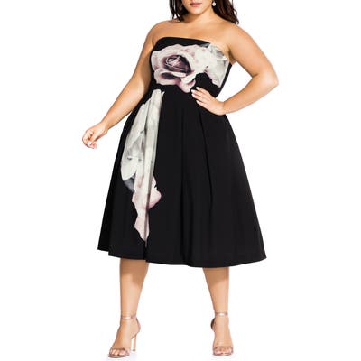 Plus Size City Chic Austin Floral Convertible Strap Dress, Black