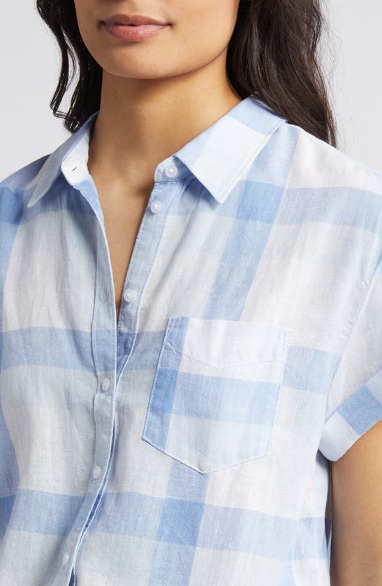 Shop Caslon Linen Blend Camp Shirt In Blue- White Multi Check