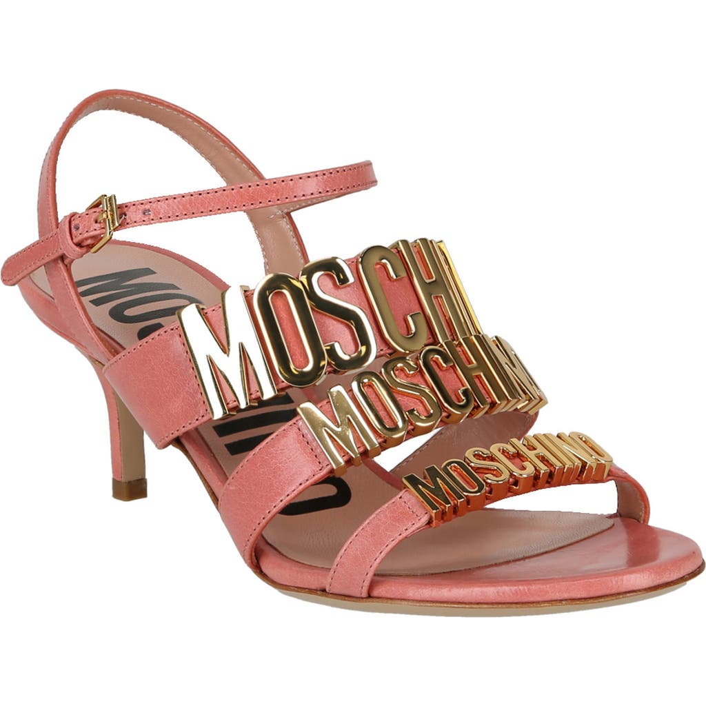 Moschino Logo Leather Sandal In Pink
