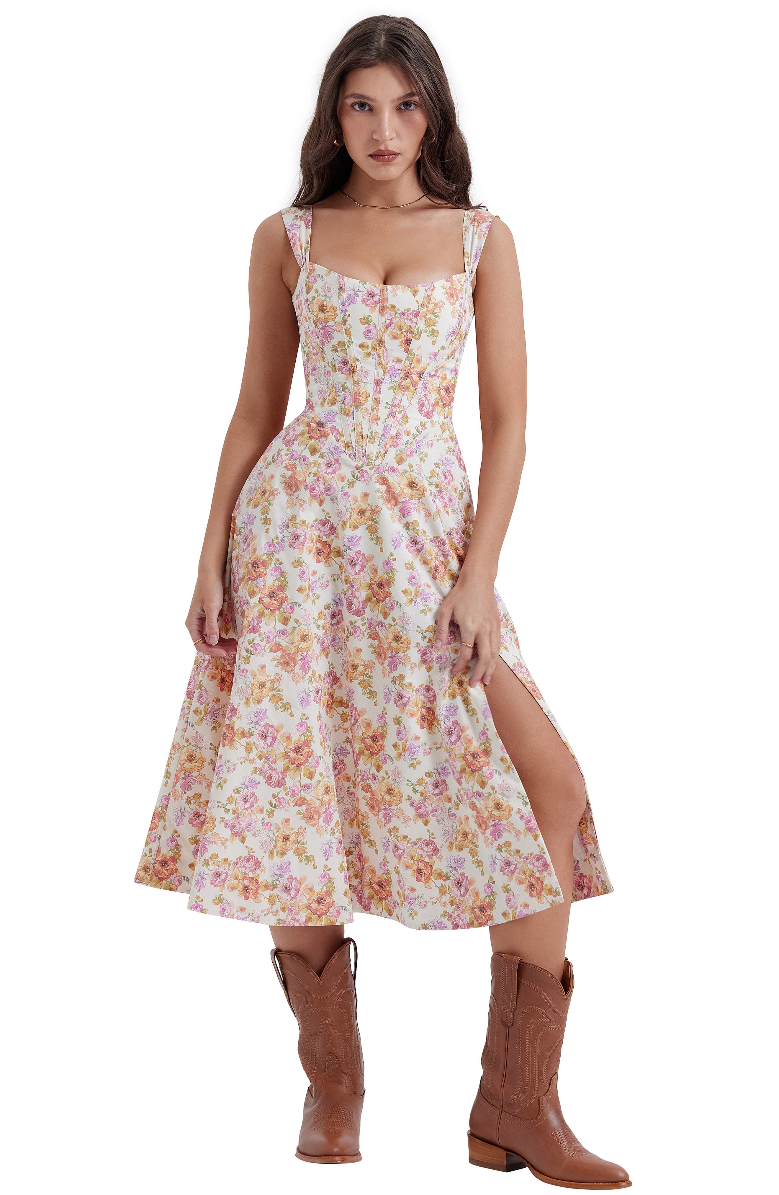 HOUSE OF CB Saira Floral LaceUp Corset Cocktail Dress Nordstrom