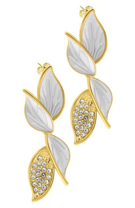 Crystal Two-Tone Leaf Earrings