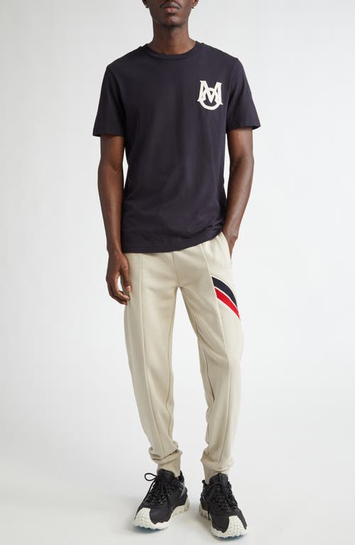 Shop Moncler Monogram Logo Cotton T-shirt In Navy Blue