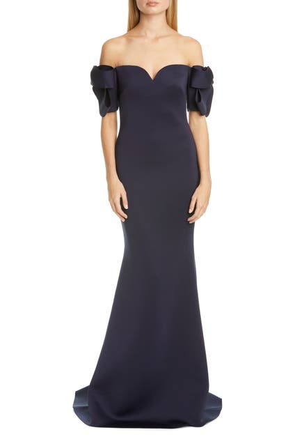BADGLEY MISCHKA BOW SLEEVE TRUMPET GOWN,EG2974