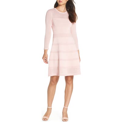 Vince Camuto Mix Stitch Pointelle Fit & Flare Dress, Pink