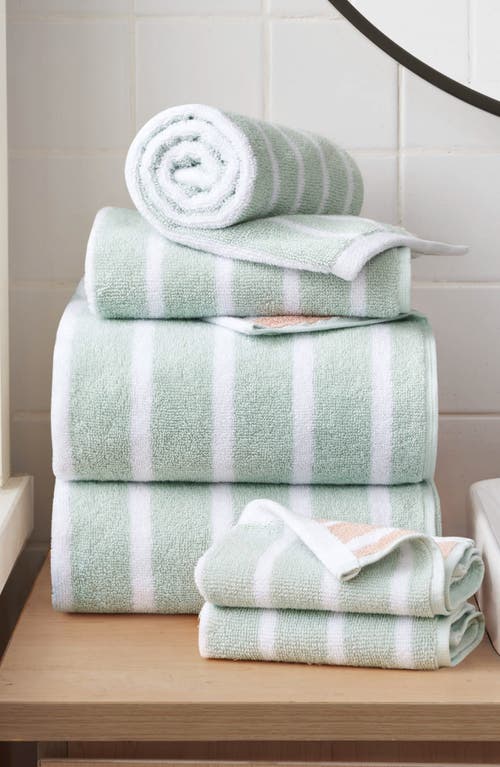 Shop Lucky Brand Reversible Stripe 6-piece Assorted Towels In Green/pink