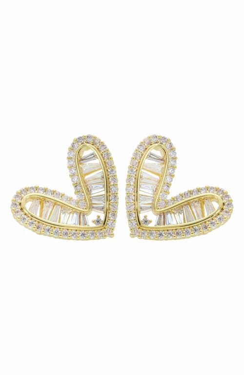 Cubic Zirconia Baguette Heart Earrings in Gold