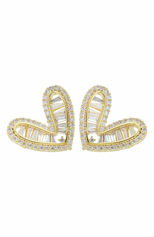 Shop Panacea Cubic Zirconia Baguette Heart Earrings In Gold