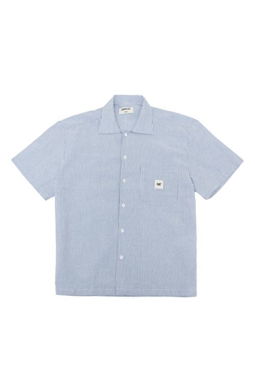 Stripe Short Sleeve Button-Up Shirt in White/Light Blue