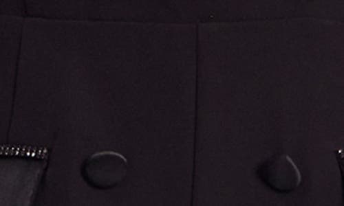 Jewel Badgley Mischka Beaded Pocket Detail Long Sleeve Tuxedo Romper In Black
