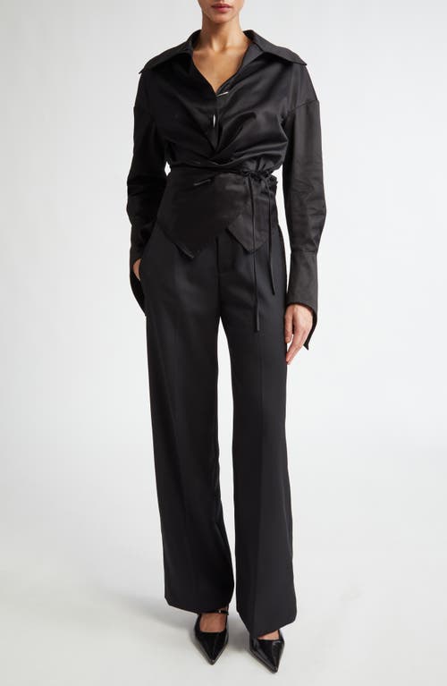 Grace Ling Cotton Sateen Wrap Shirt In Black