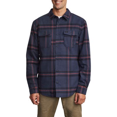 Rvca Yield Plaid Button-Up Flannel Shirt, Blue