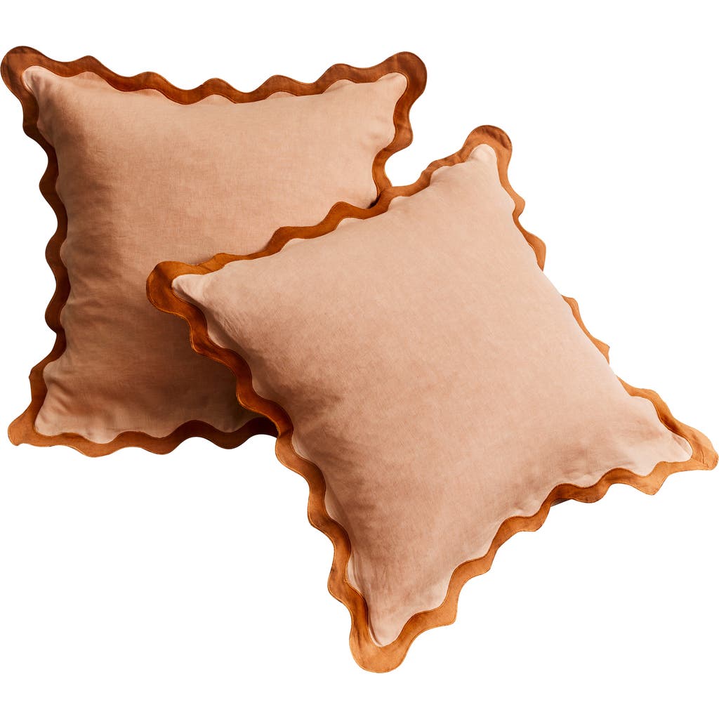 Bed Threads Set of 2 Scalloped Linen Euro Pillowcases in Orange Tones