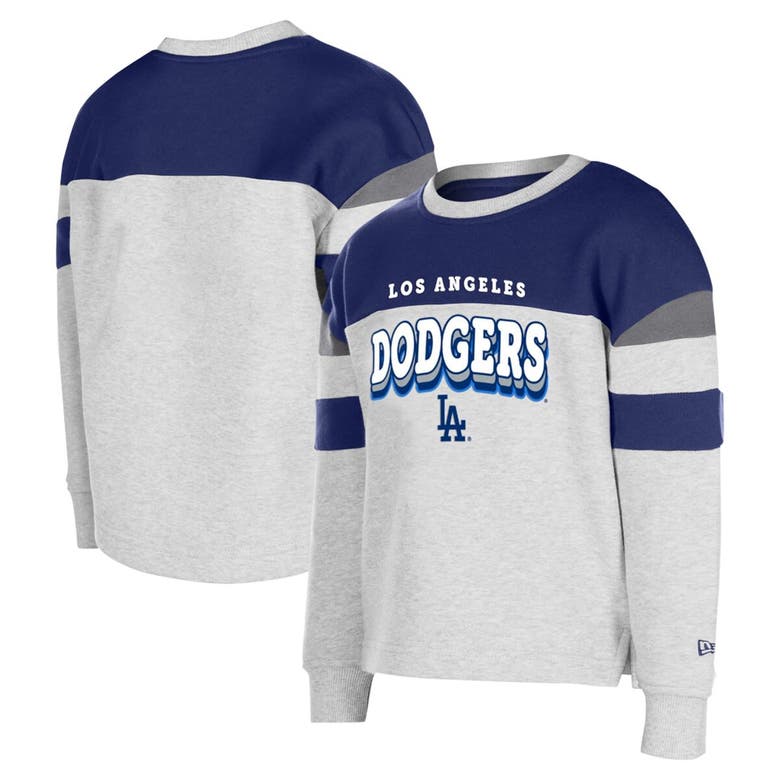 New Era Kids' Girls Youth  Gray Los Angeles Dodgers Colorblock Pullover Sweatshirt