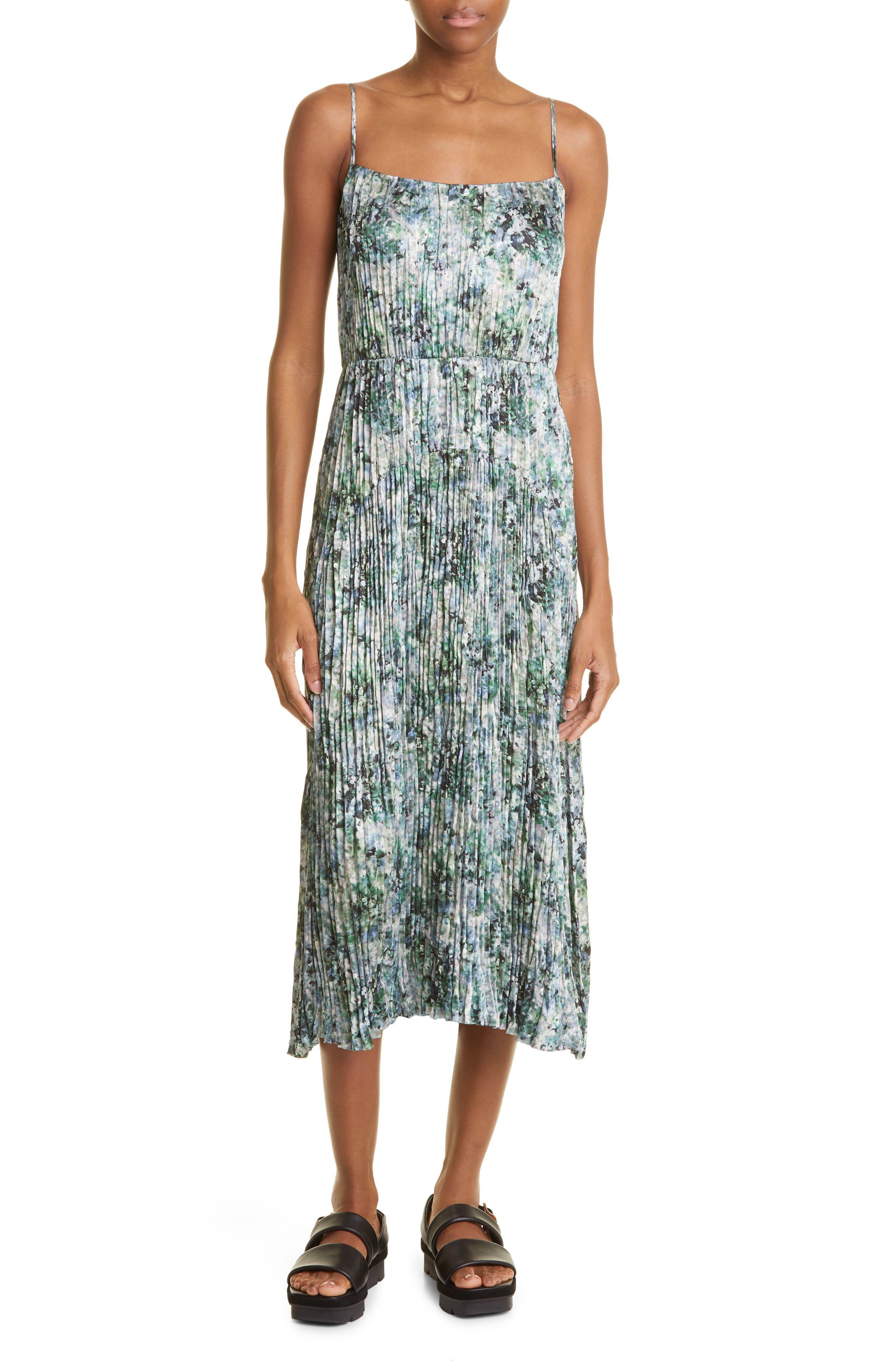 Vince Floral Pleated Camisole Dress 