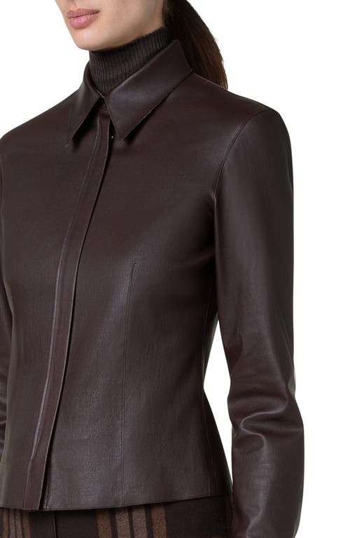 Shop Akris Leather Zip-up Shirt In Mocca