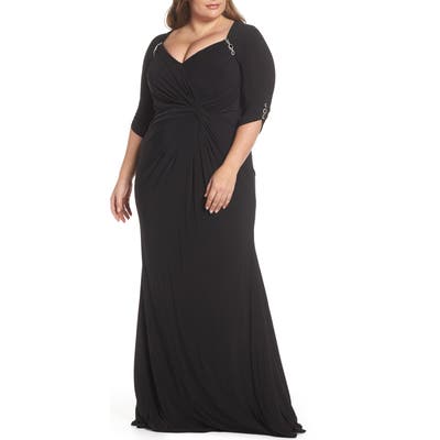 Plus Size MAC Duggal Crystal Embellished Twist Front Evening Dress, Black
