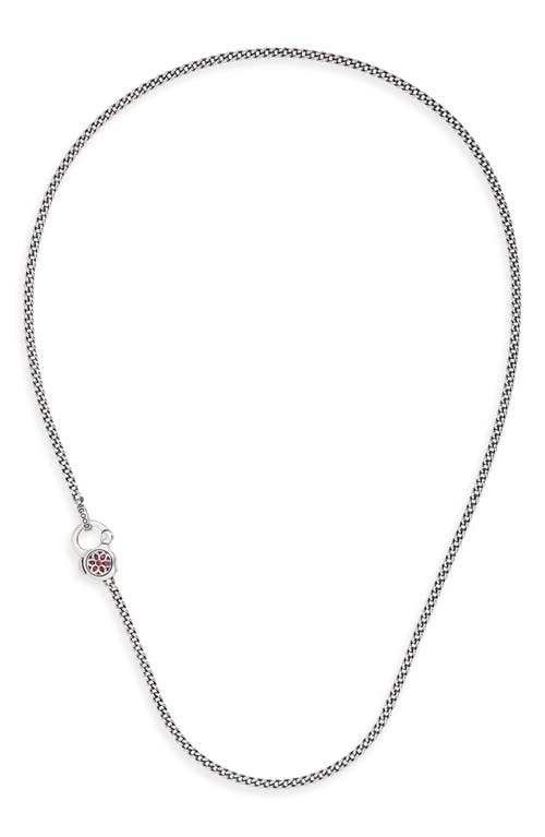 Men's Ruby Rosette 4A Curb Chain Necklace in Sterling Sliver