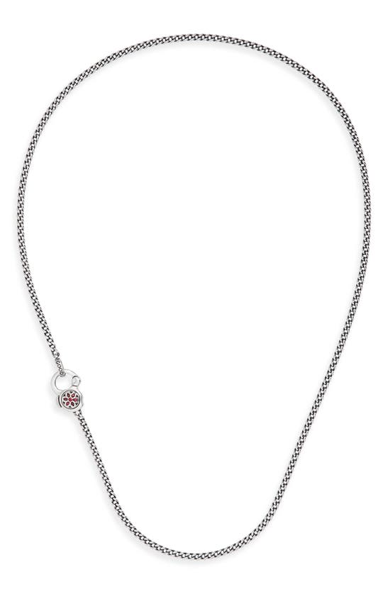 Shop Good Art Hlywd Ruby Rosette 4a Curb Chain Necklace In Sterling Sliver