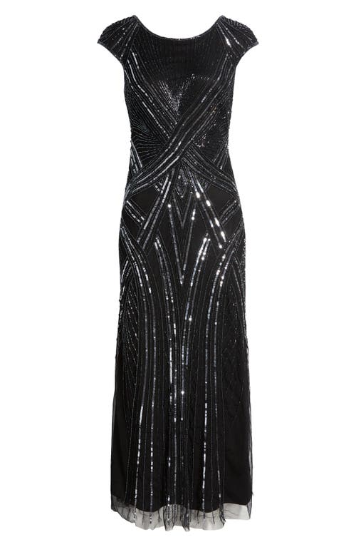 Shop Pisarro Nights Embellished Cap Sleeve Gown In Black