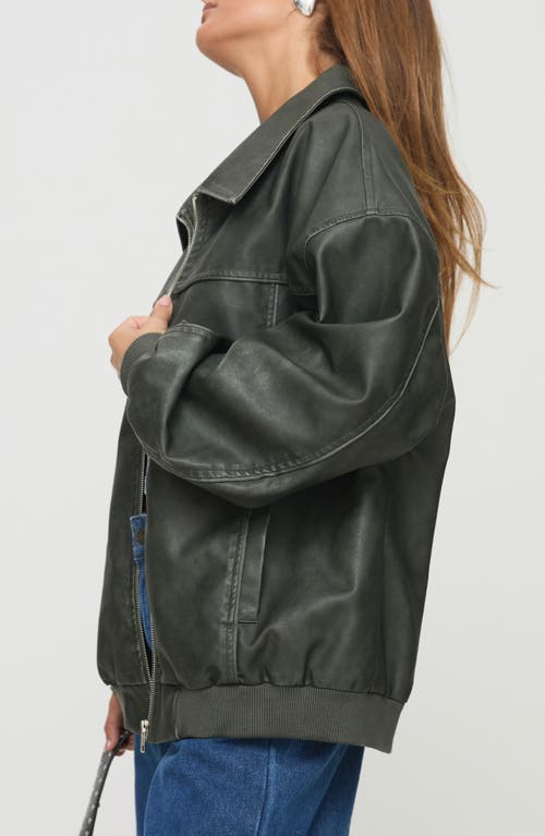 Shop Princess Polly Goldsmith Oversize Faux Leather Bomber Jacket In Green