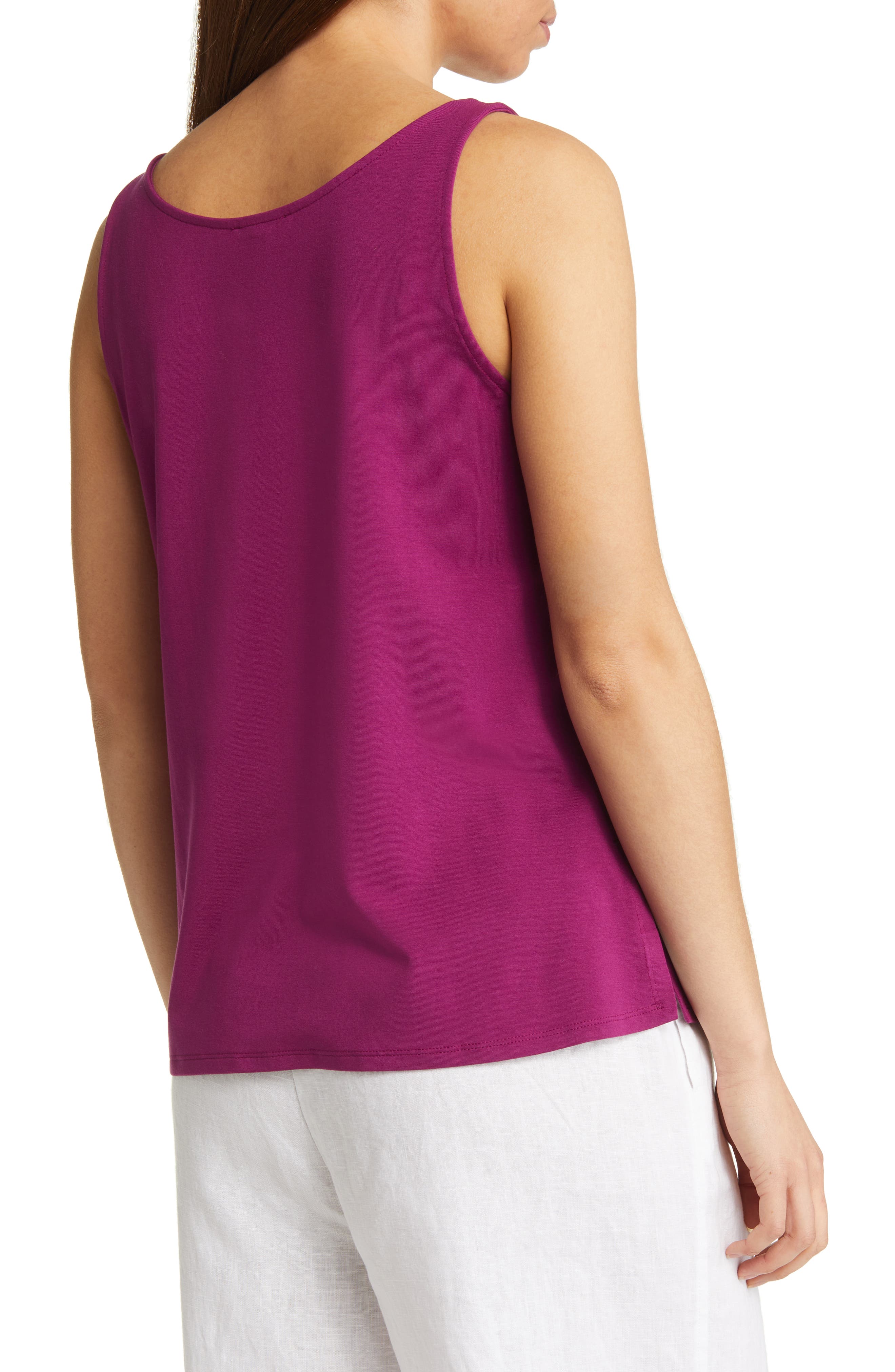 Eileen Fisher Scoop Neck Jersey Tank in Raspberry