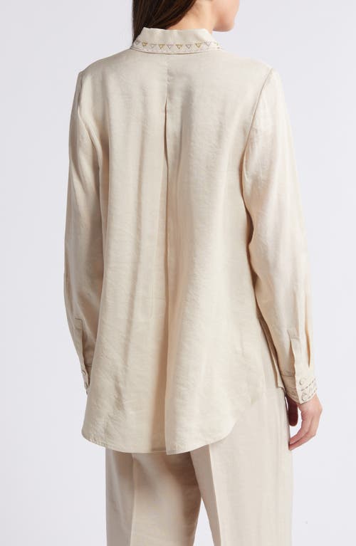 Shop Kobi Halperin Genevieve Eyelet Accent Linen Blend Button-up Shirt In Shell