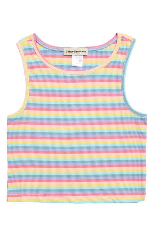 Shop Cotton Emporium Kids' Rainbow Stripe Rib Tank In Pink Multi Stripe