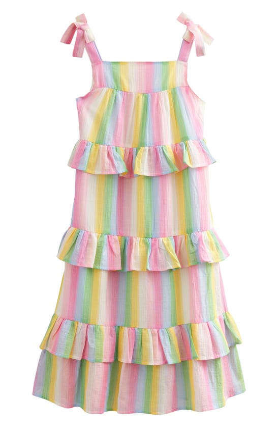 Mini Boden Kids' Metallic Stripe Tiered Maxi Dress In Rainbow Gradient Stripe