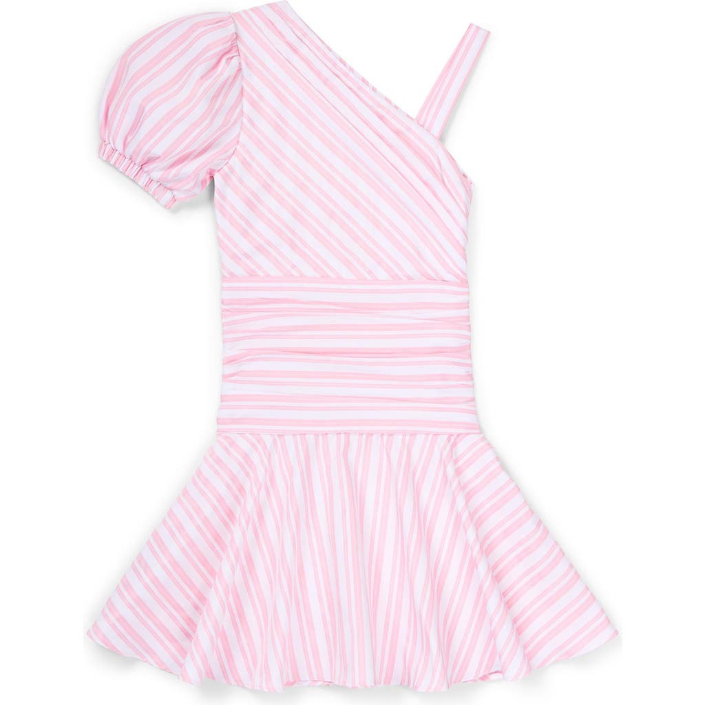 Shop Habitual Kids Kids' Stripe One-shoulder Dress In Pink